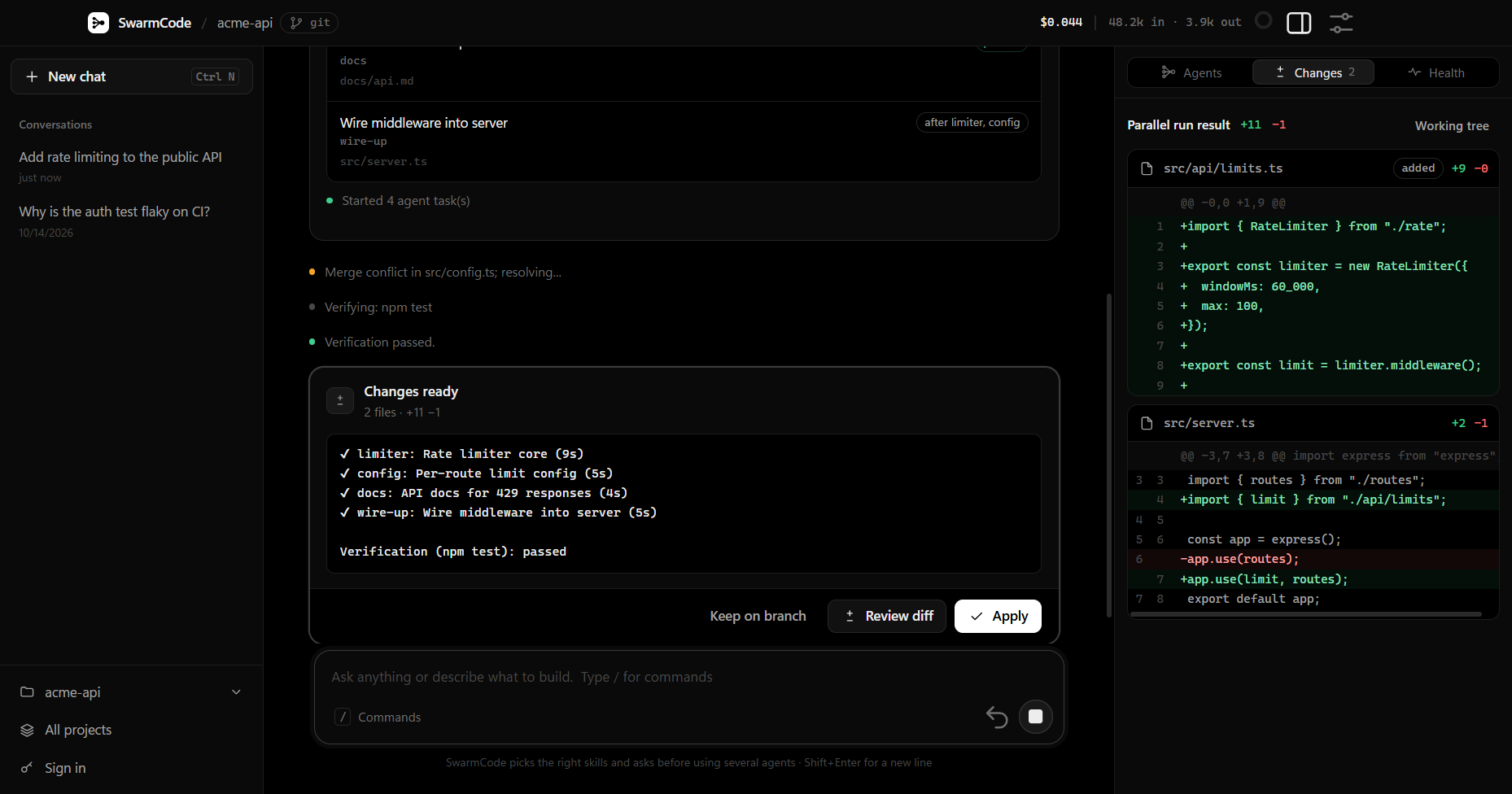 SwarmCode: Review and apply